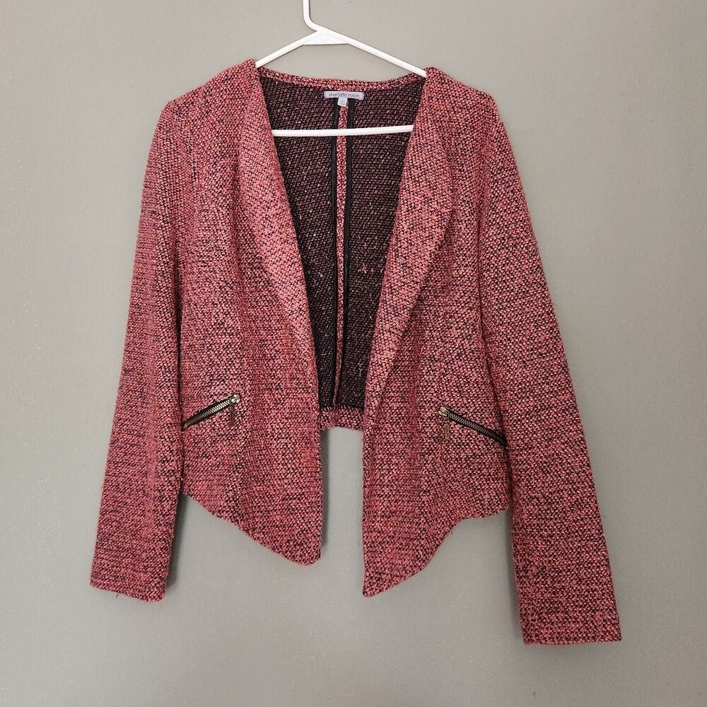 Charlotte Russe Open- Front Cropped Pink Tweed Style Blazer, Large
